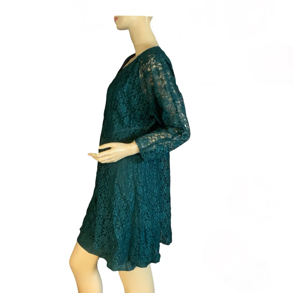 VINTAGE 1990'S JAZZ II HUNTER GREEN LACE MINI DRESS W/LINING (12) - Image 4