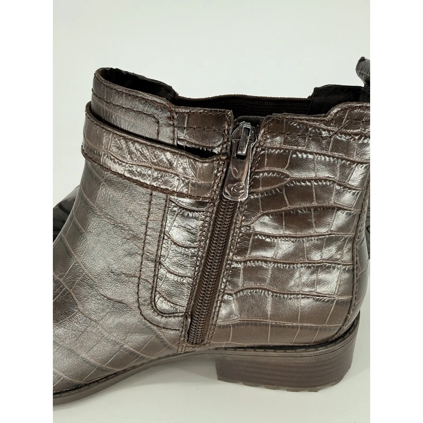 Easy Spirit Martha Stewart Brown Croc Rae Ankle Booties 8.5W Round Toe Zipper - Image 8