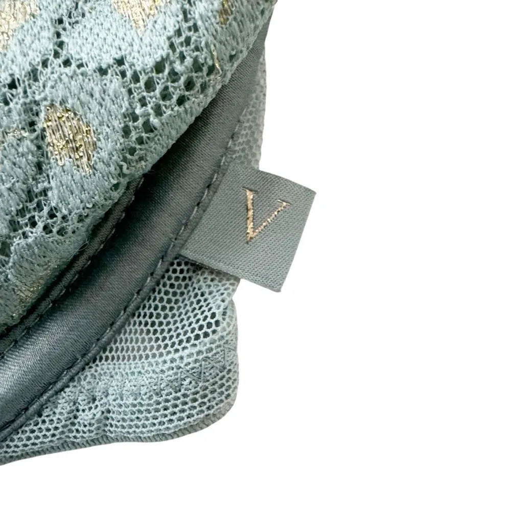 Victoria’s Secret Underwire Gold Metallic Lace Demi Bra Blue Size 32D NWT - Image 6