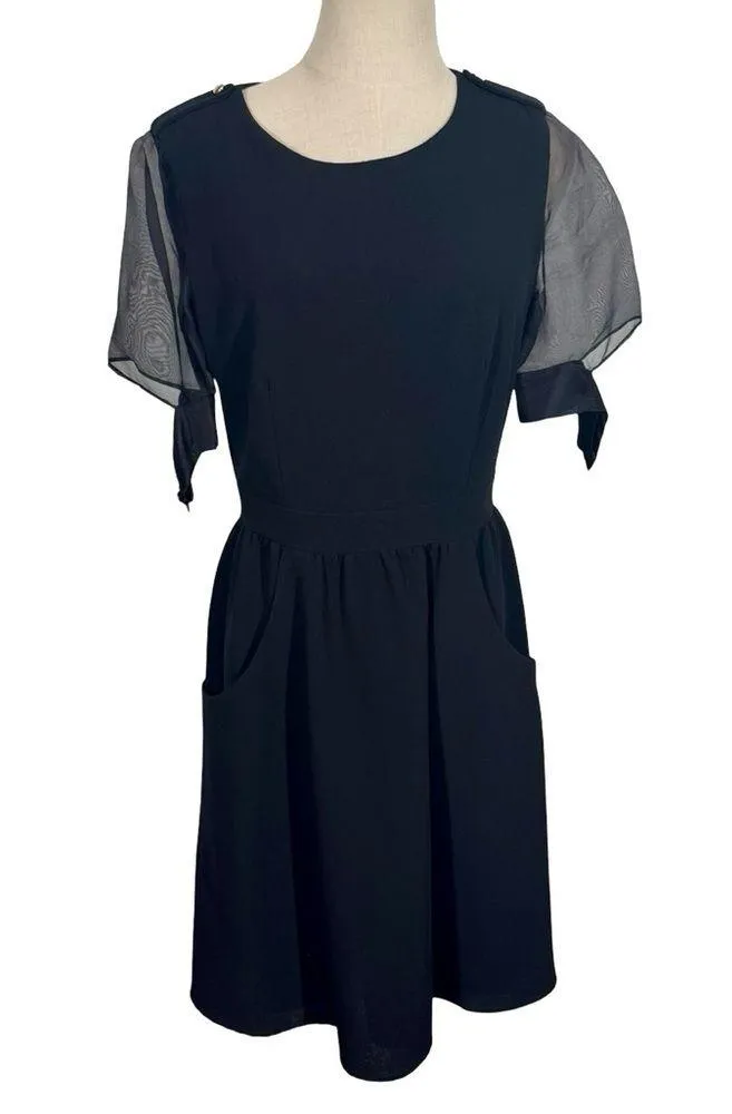 Misha Nonoo Sheer Silk Cutout Puff Sleeve Little Black Dress LBD Size 6 - Image 4