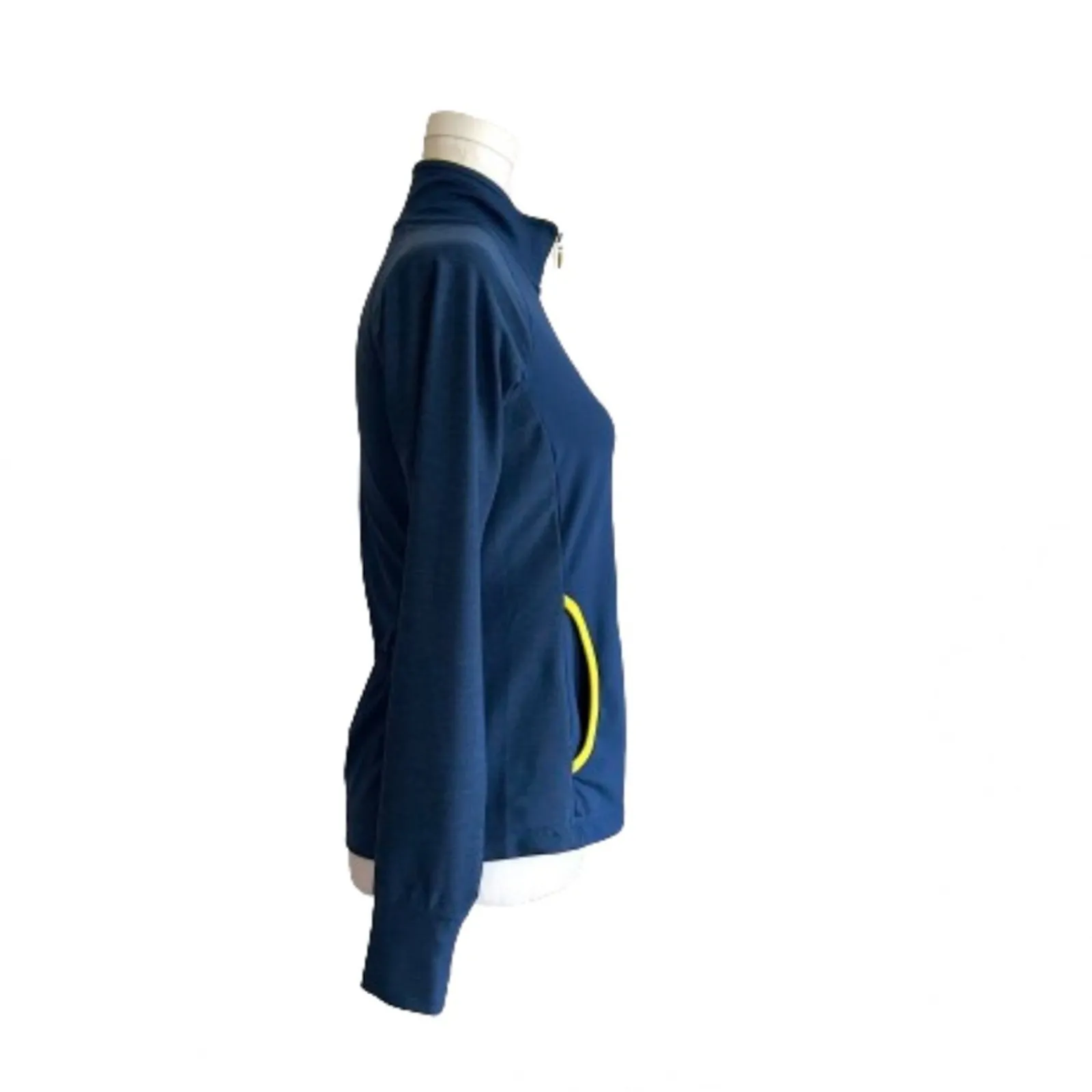 Slazenger Workout Jacket Blue Yellow Trim Zip Front Pockets Golf Active Size XS - Image 7