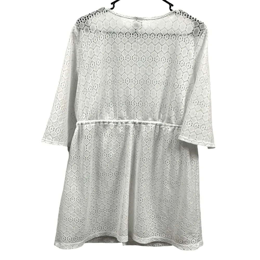 Catalina Arctic White Lace Tie Waist Swimsuit Coverup Short Sleeve Womens 1X - Image 8