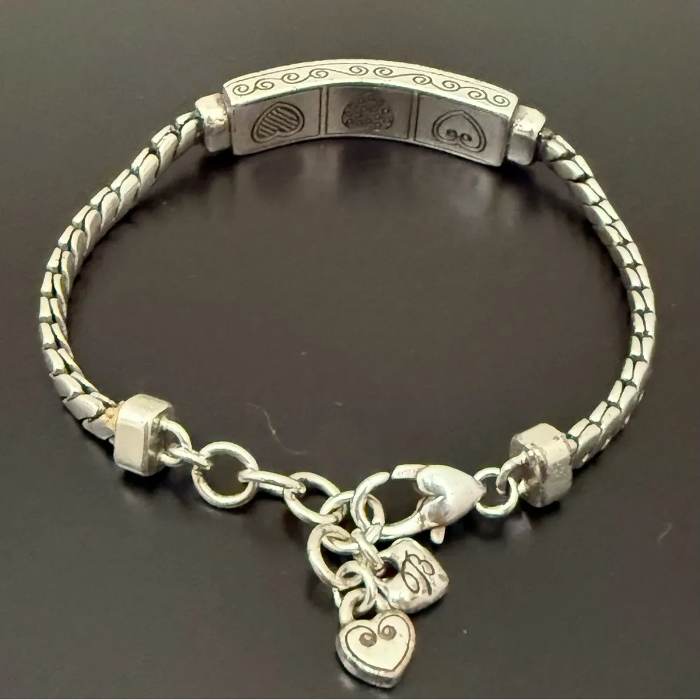 Retired BRIGHTON Triple Heart Silverplated With Gold Heart ID 8” Bracelet 29g. - Image 4