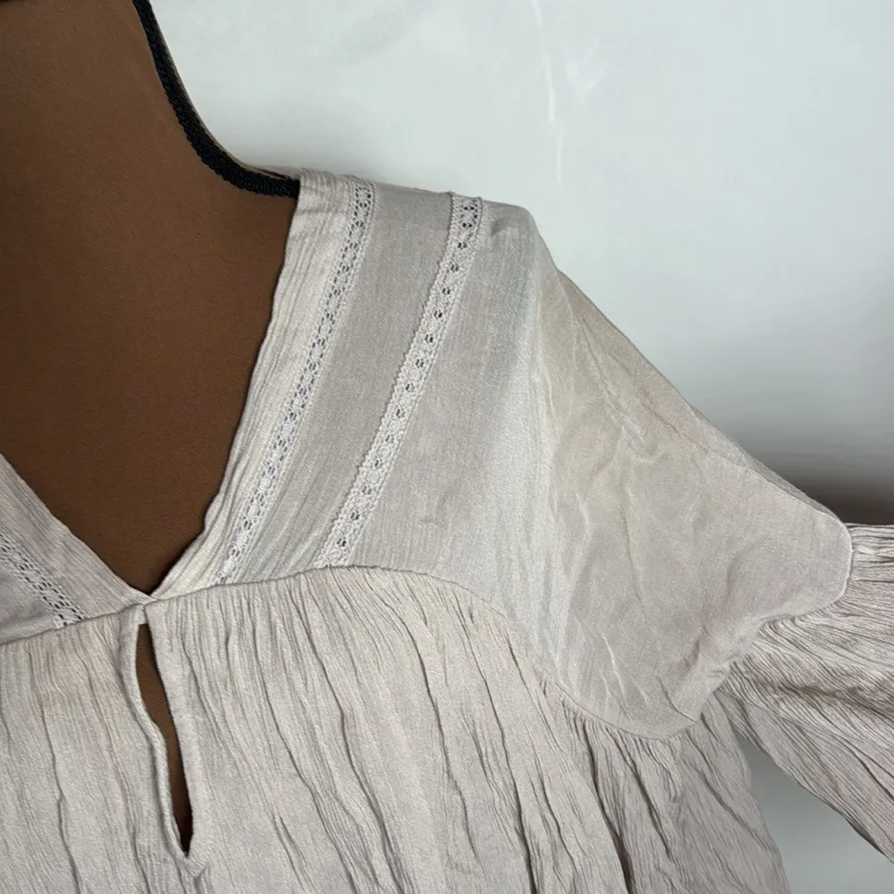 Free People Long puff sleeves Oversize Cropped Boho blouse Tan/Cream size XS - Image 6