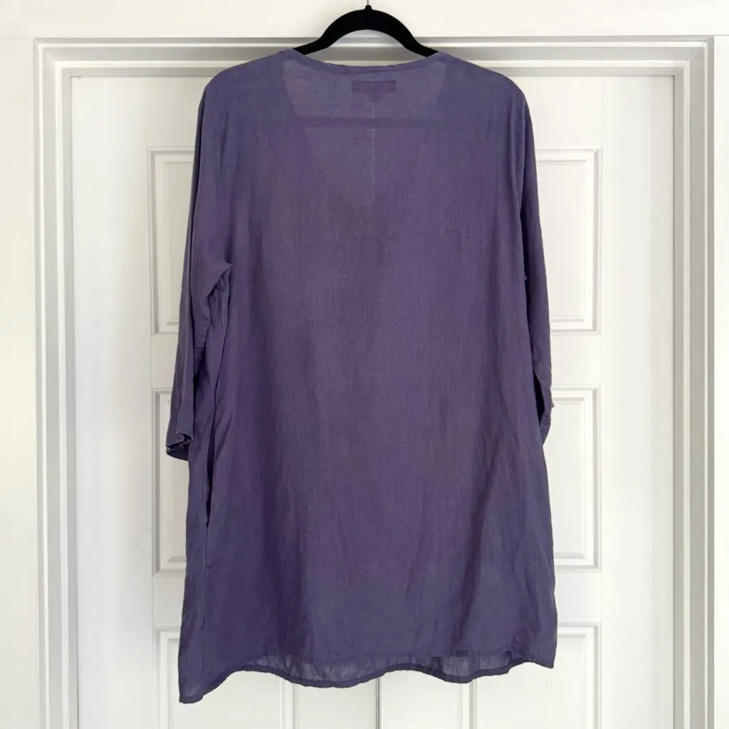 Flax Purple Linen V- Neck Tunic, Small - Image 2