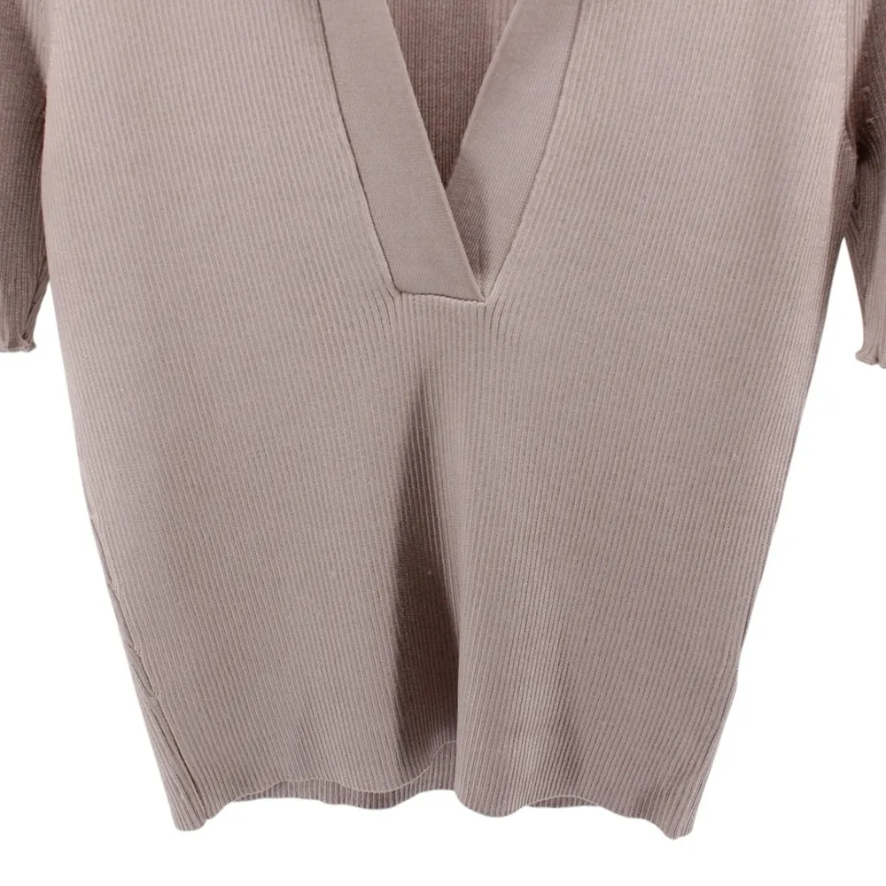 Good American Plait Rib Polo Shirt Color Mink 001 Capsule Comfort Chic Size XL - Image 9