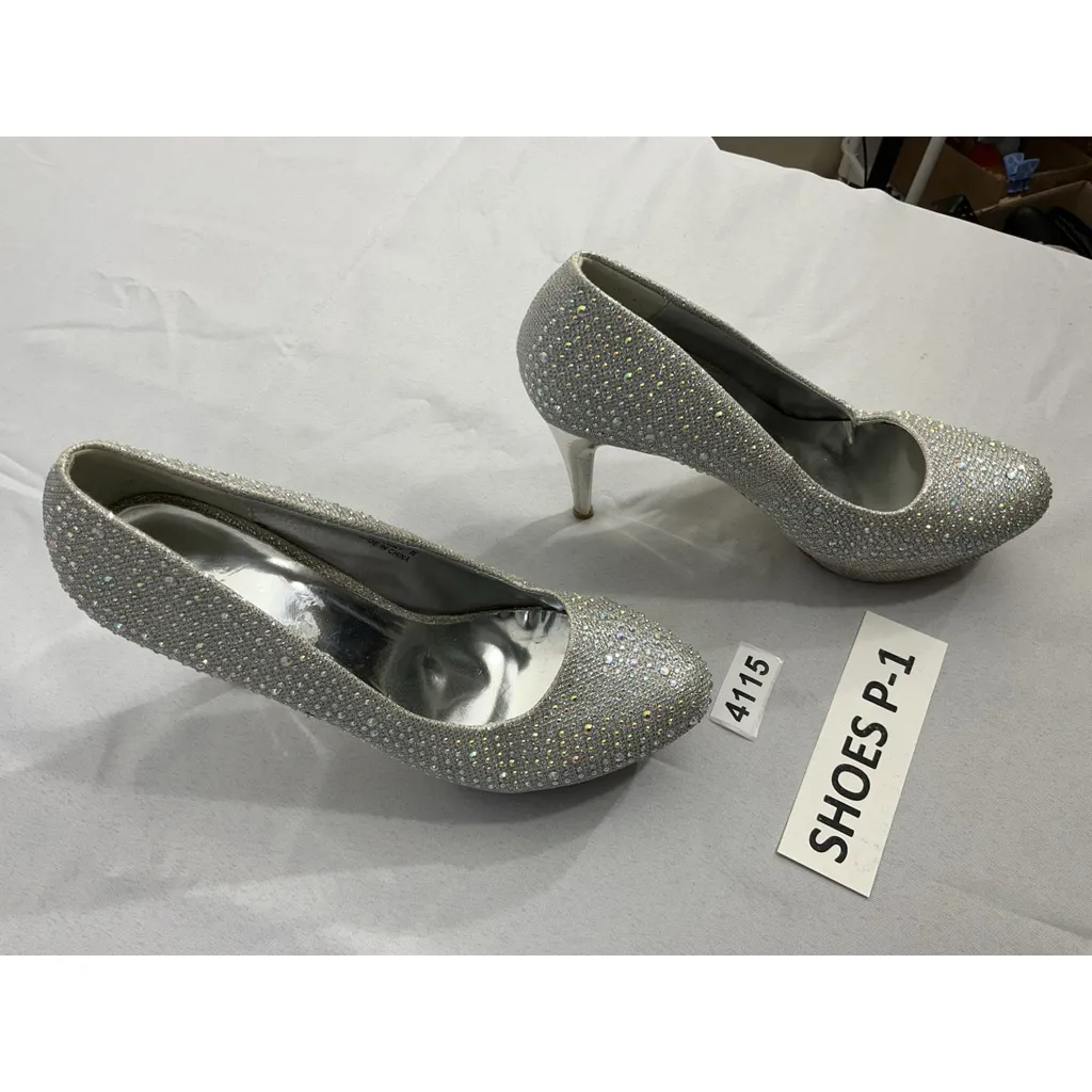 Womans Occasions By Casandra Pumps 8 Silver Rhinestone Platform Stiletto Slipon - Image 2