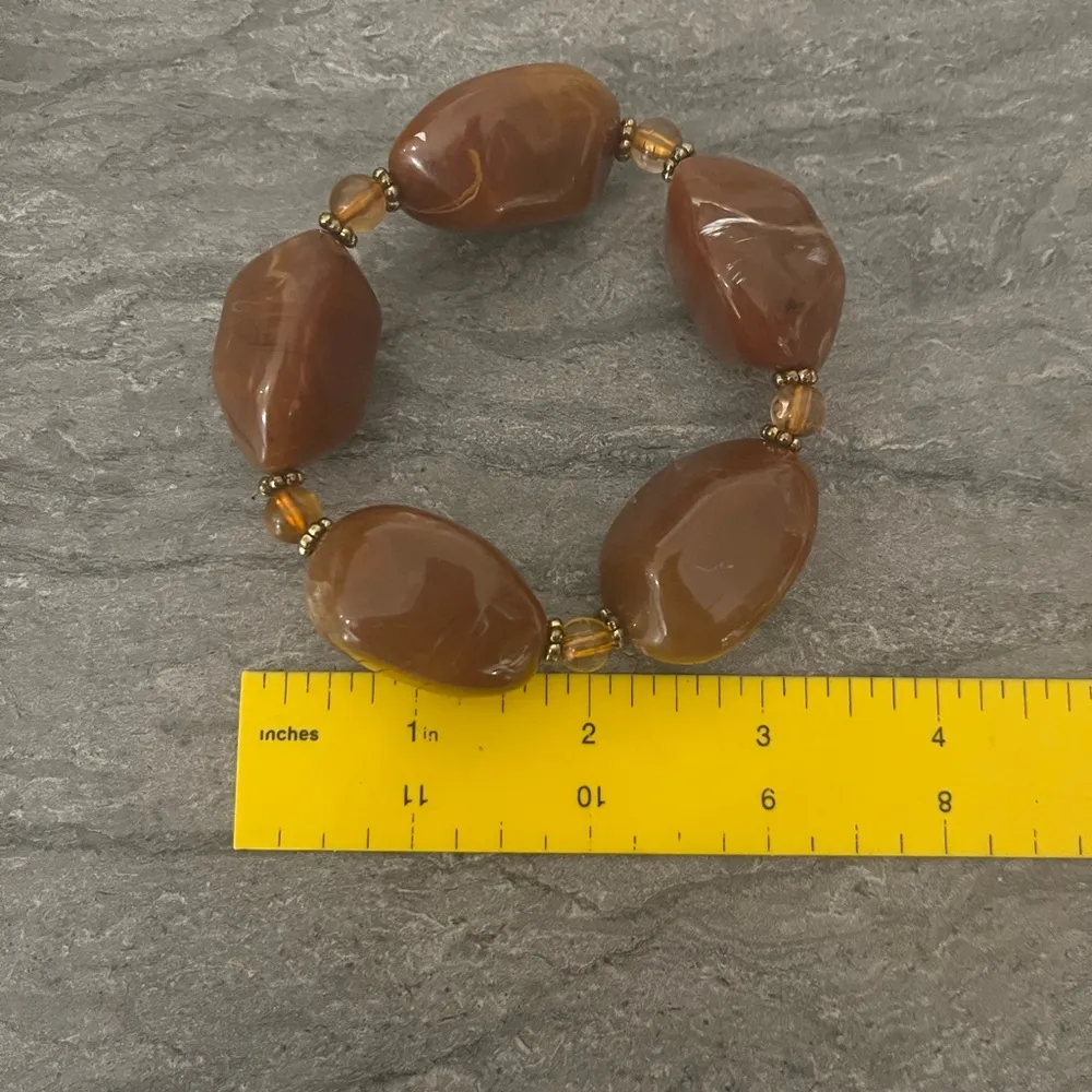 Vintage Estate Retro 80s Chunky Amber Brown Marbled Beaded Stretch Bracelet OSFM - Image 10