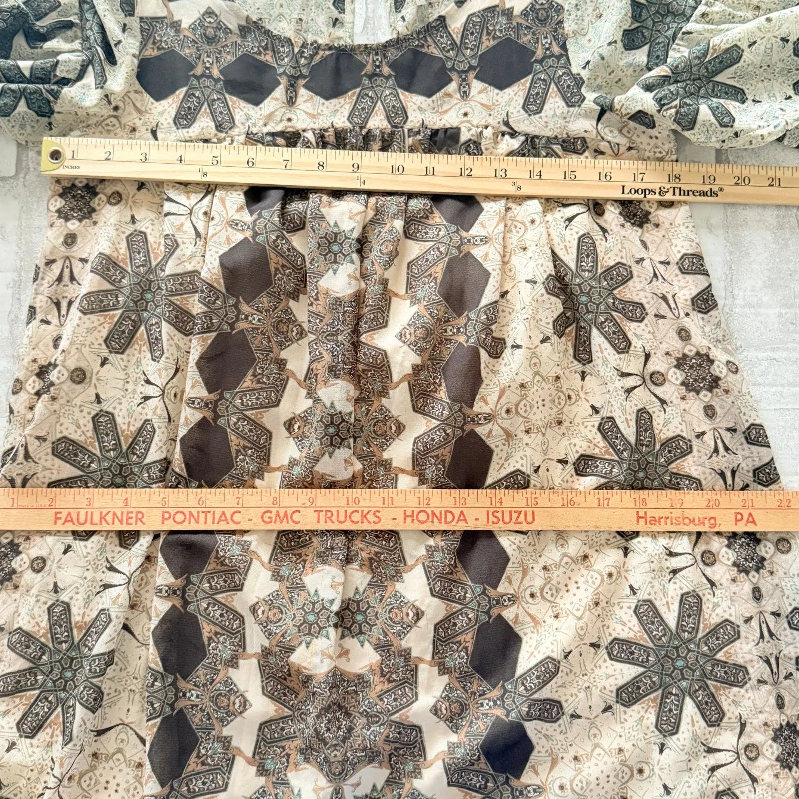 Free People Brown Cream Boho Sheer Shift Dress Chiffon Peasant Sleeves Sz  S - Image 6