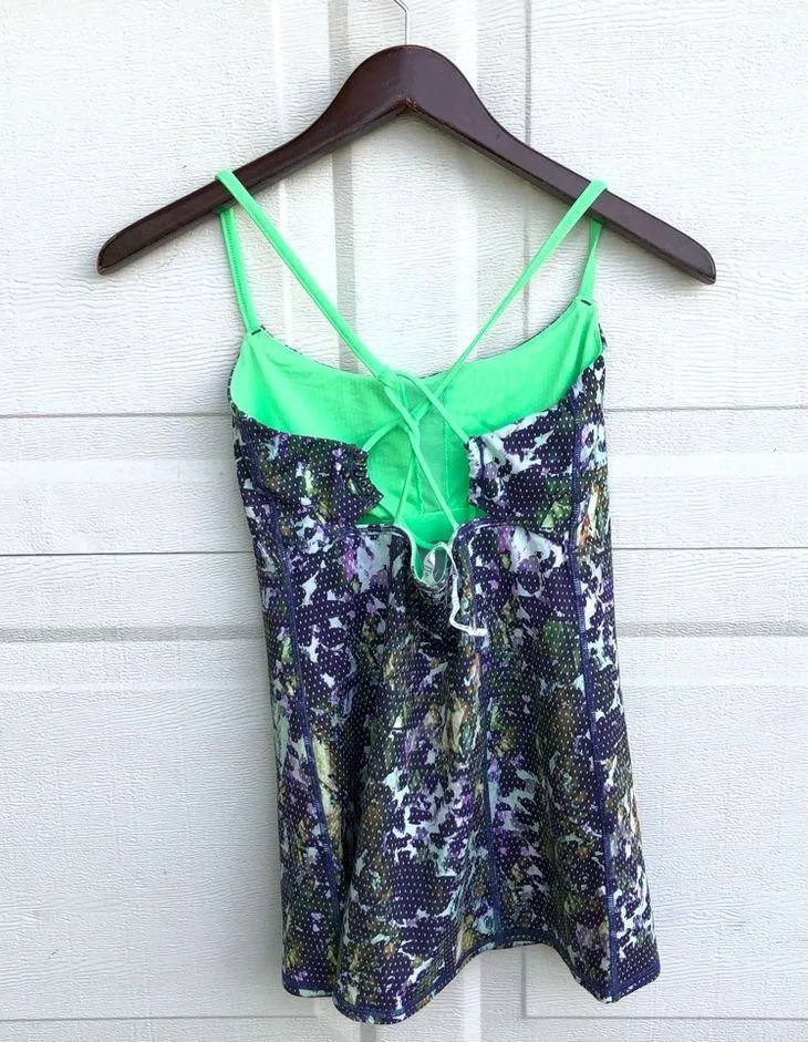 Lululemon Women’s Tank Dancing Warrior Tank Green Purple Strap Athletic 6 - Image 2