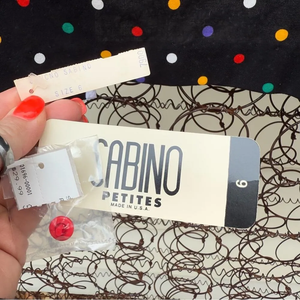 Vintage 80s Sabino Colorful Polka Dot Puff Sleeve Open Front Blazer Jacket NWT 6 Black - Image 4