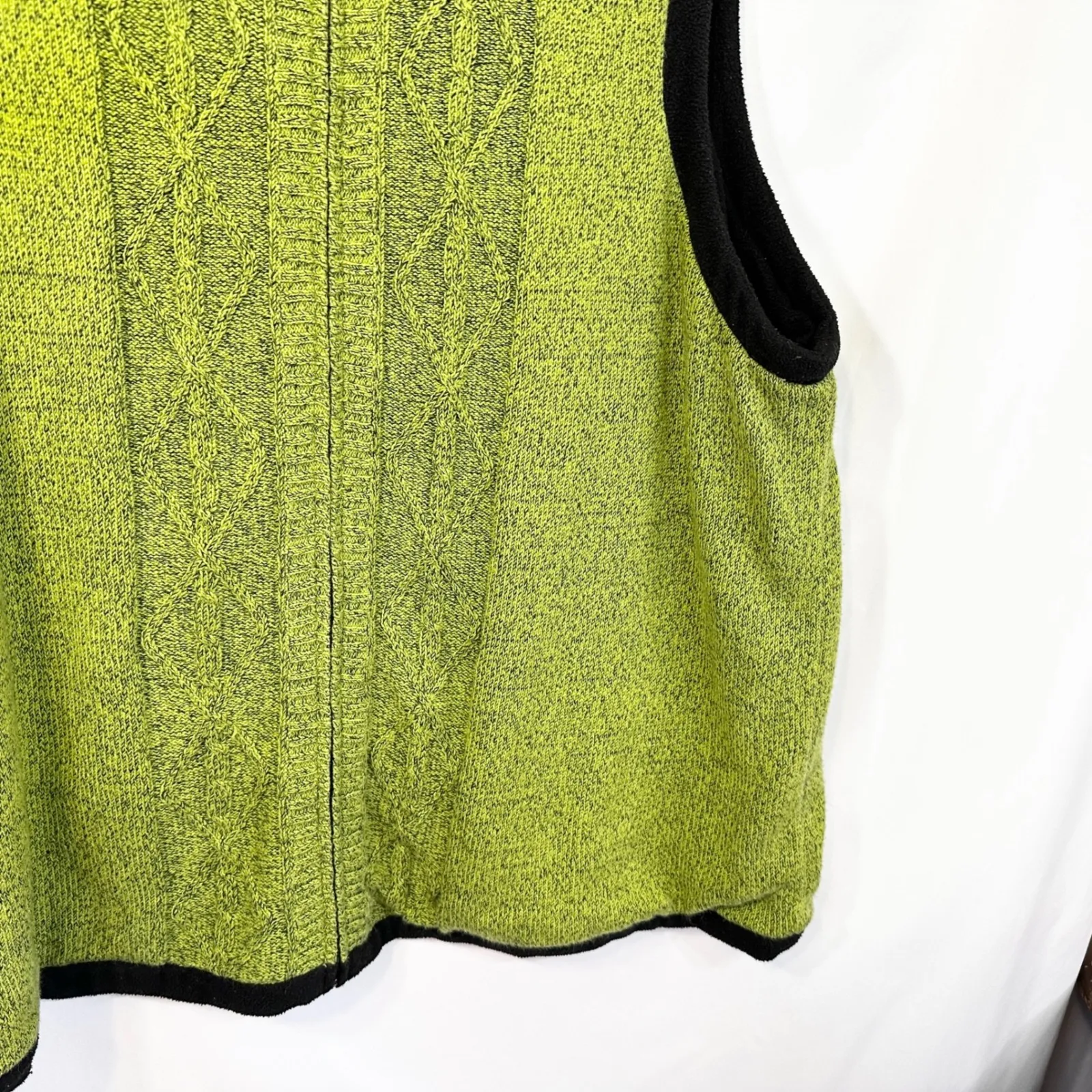 Woman Within 22W 24W Reversible Vest Black Fleece Green Knit Full Zip Cable B‎ - Image 7