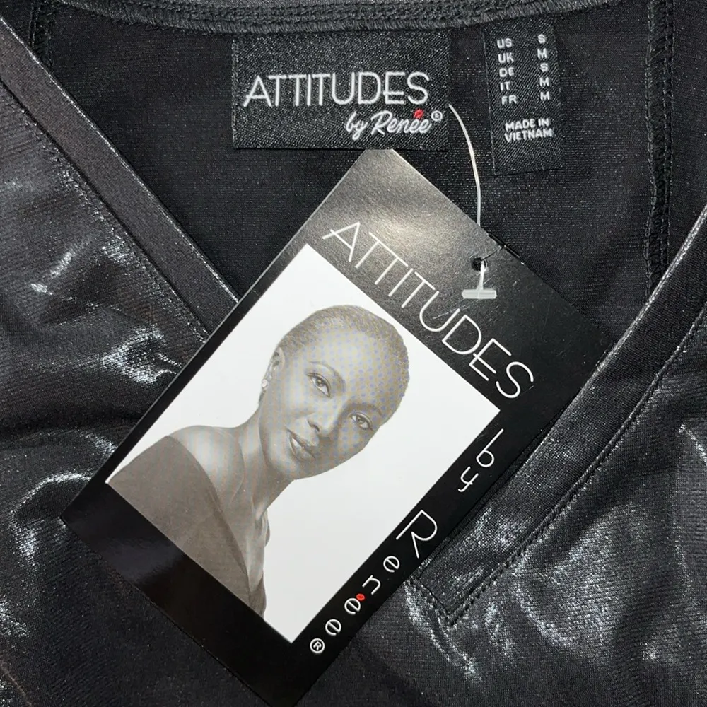 Attitudes by Renee NWT Size S Black Shimmer Ruffle Cha Cha Hemline Blouse Top - Image 3