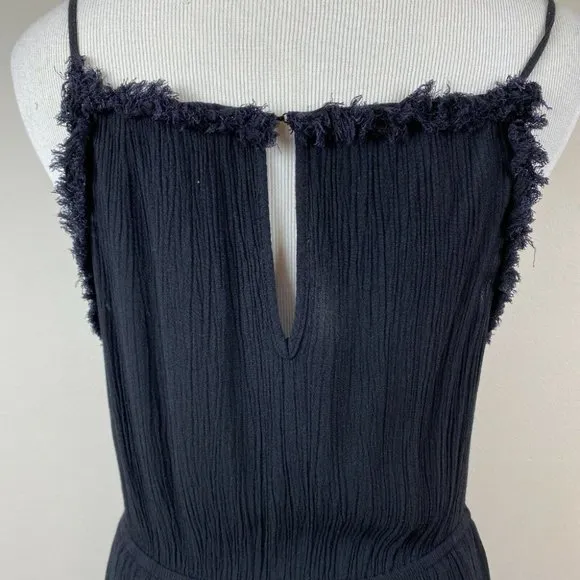 BCBGeneration Mini Dress S Black Gauze Crinkle Fray Trim Sleeveless Asymmetrical - Image 6