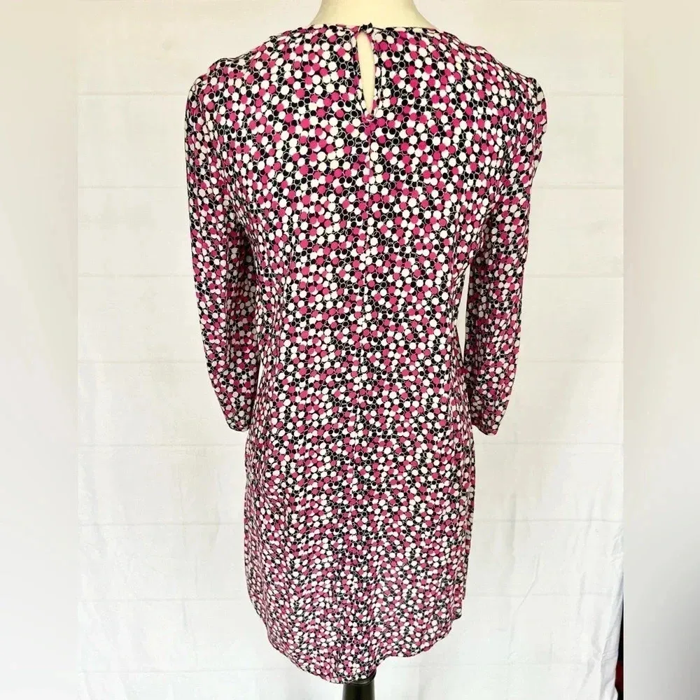 BODEN Circle Print Three Quarter Sleeve Dress Pink Blue White Size 6L - Image 13