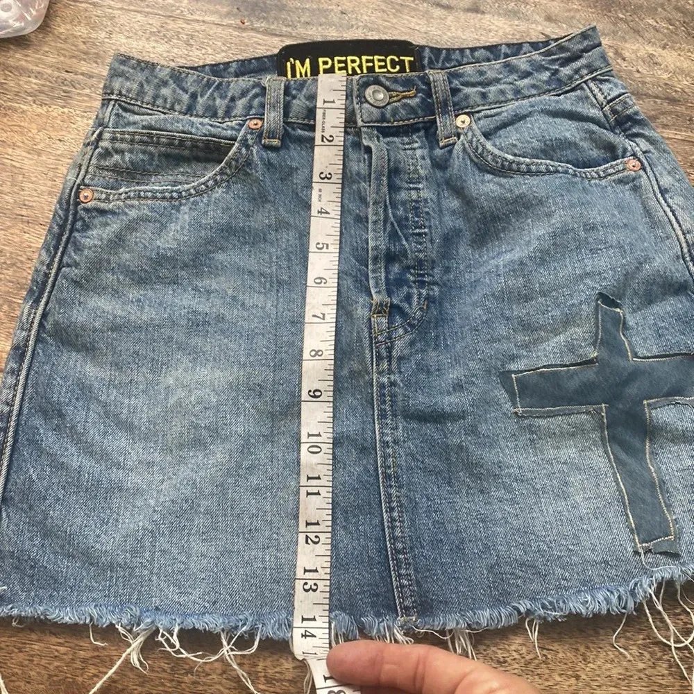 Custom distressed denim cross micro mini skirt - Image 11