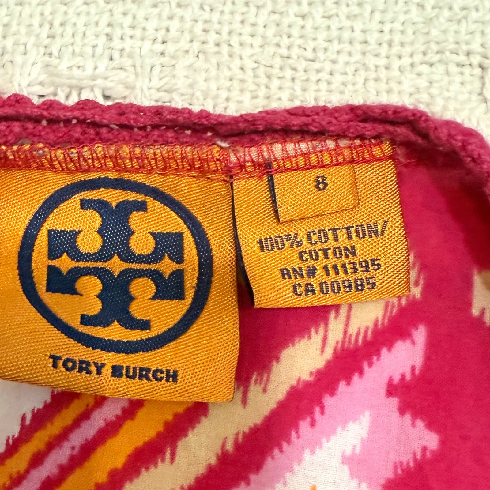 Tory Burch 8 cotton crochet trim geometric print tassel front tie top TLS1 3125 - Image 6