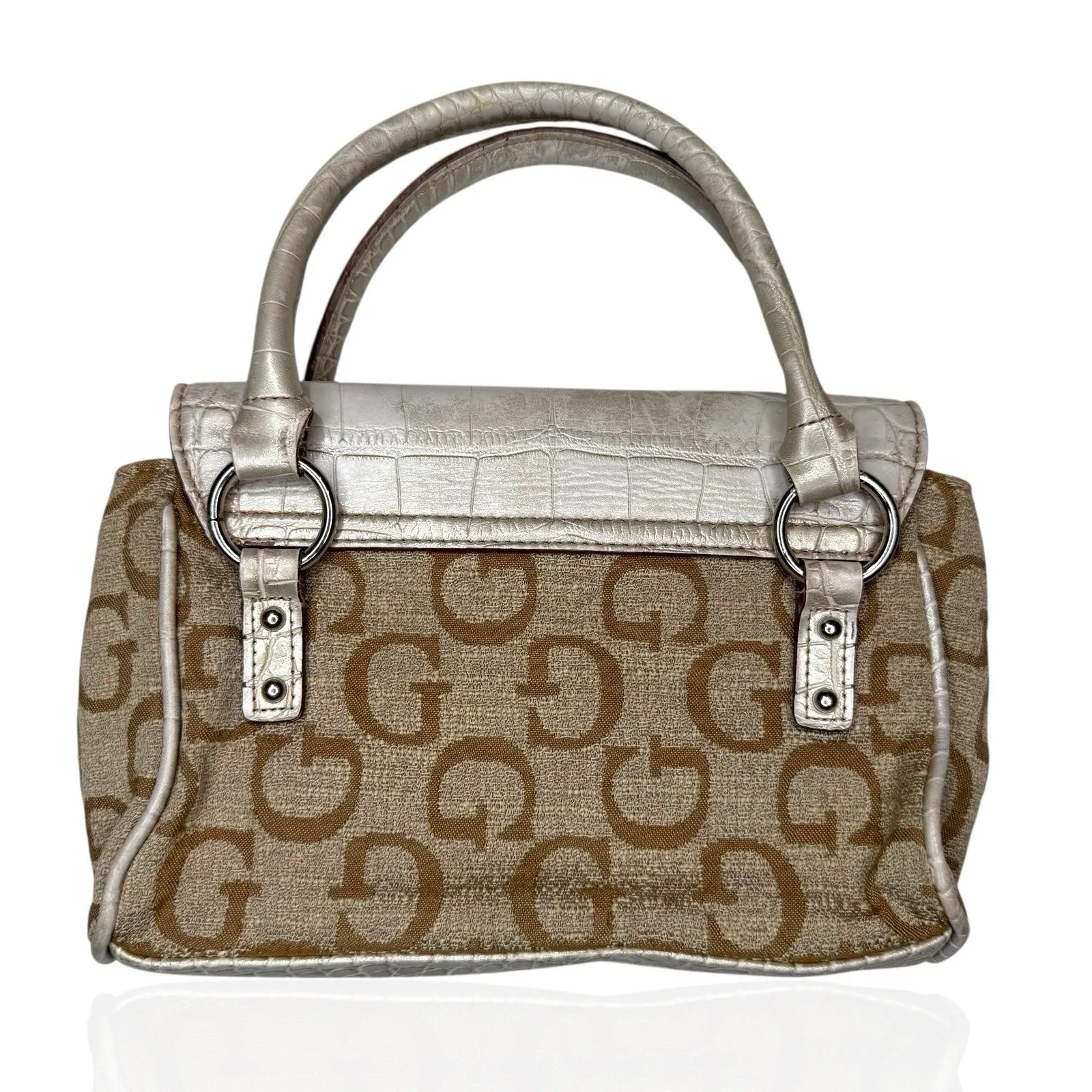 Guess‎ Vintage Beige Silver Monogram Small Hand Bag Y2K Rare - Image 4