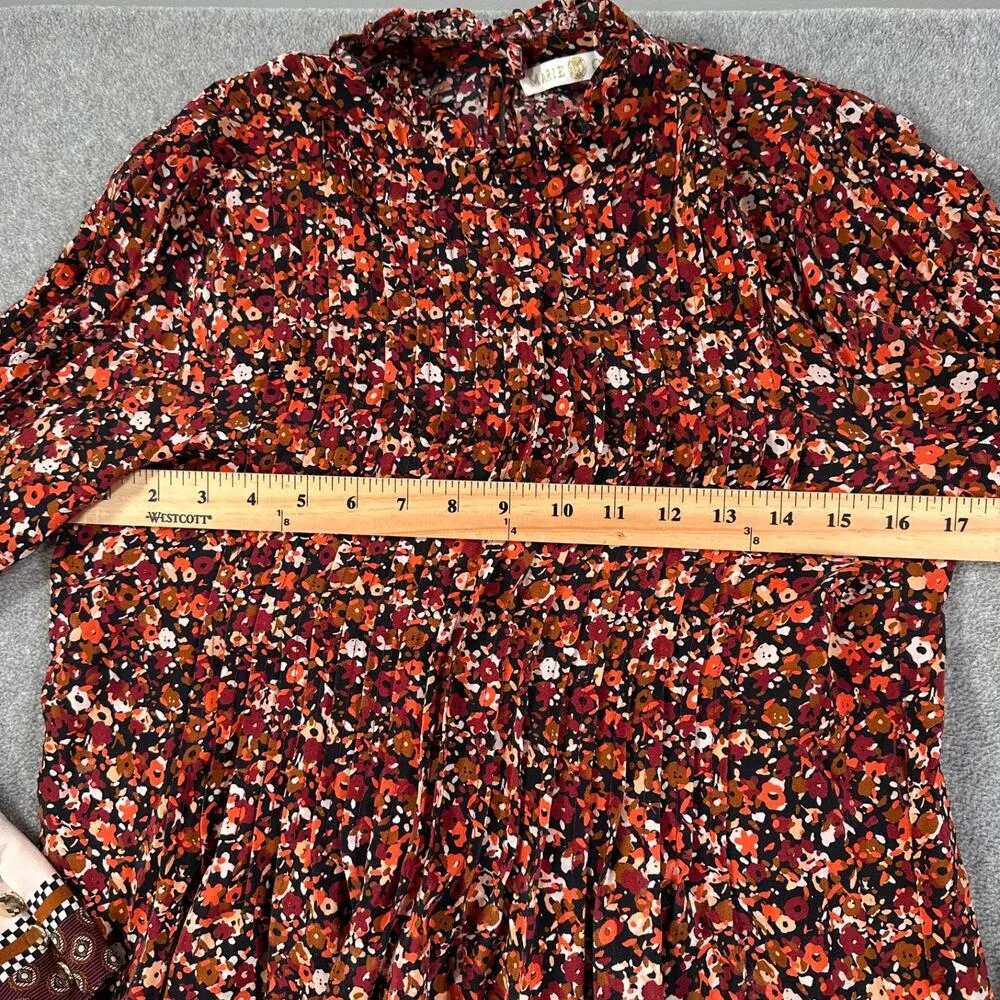 Marie Oliver Catie Midi Dress Size Small Silk Floral Long Sleeve High Neck Pleat - Image 7