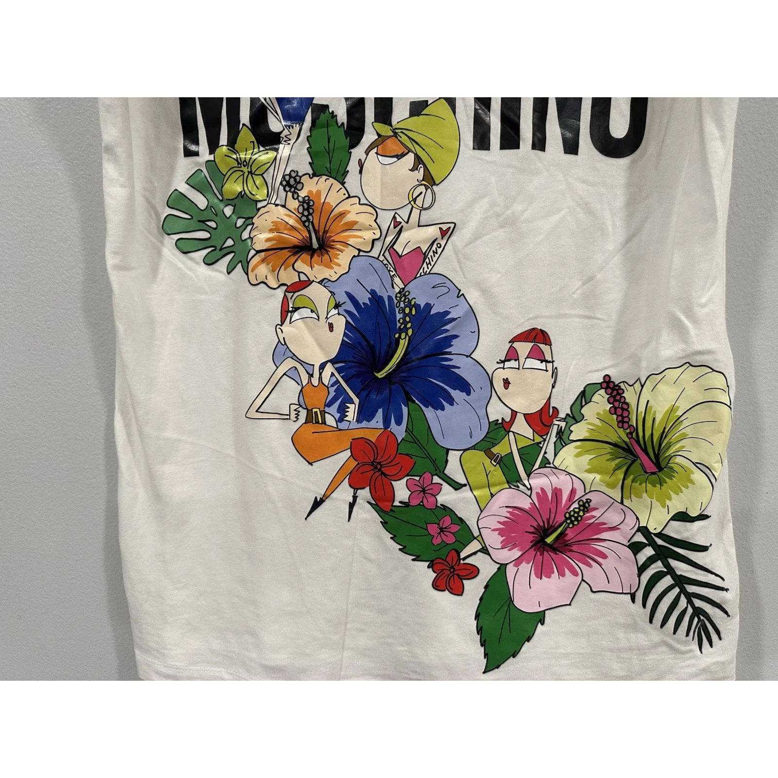 Love Moschino Floral White Short Sleeve Shirt Women's Size US 6 - Image 3