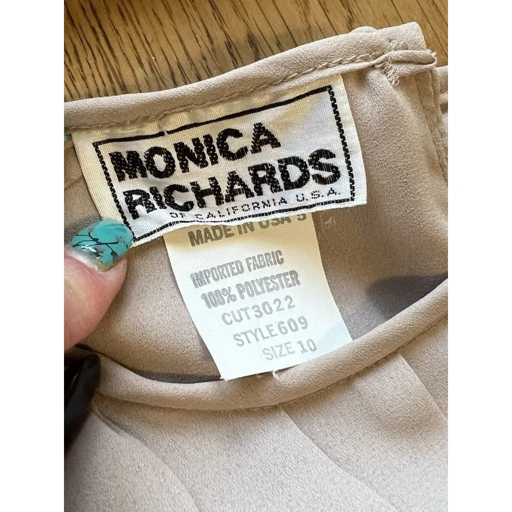 Vtg‎ 1980s Pleated Dress Tan Monica Richards of California Dress Size 10 Classic - Image 6