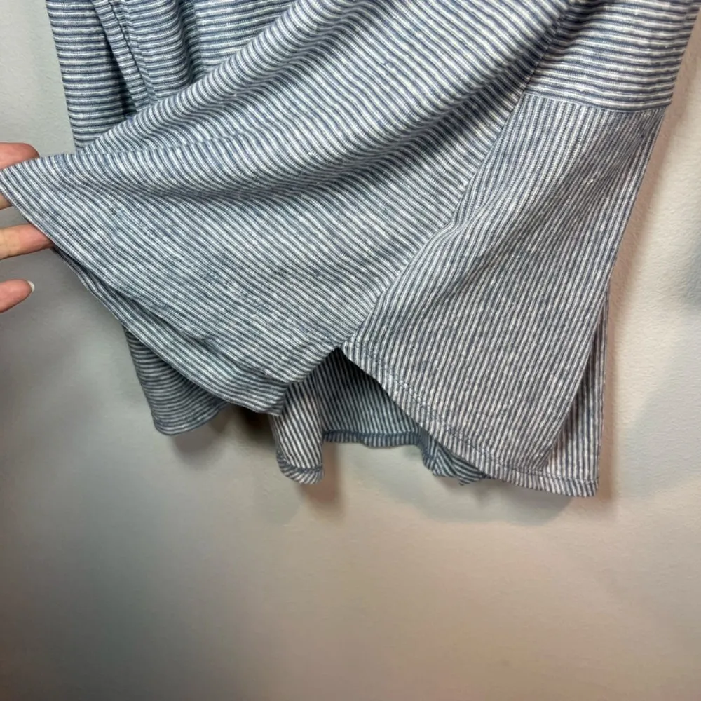 Adrienne Vittadini Striped Linen Tunic Blouse Blue White Roll Tab Sleeves Small - Image 8