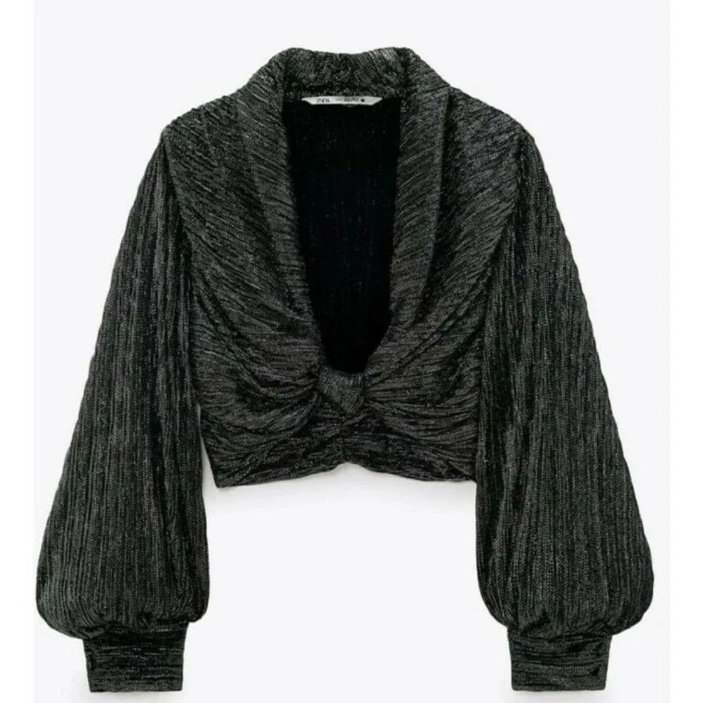 Zara Metallic Thread Top with Knot - Size XS - BNWT - Image 7