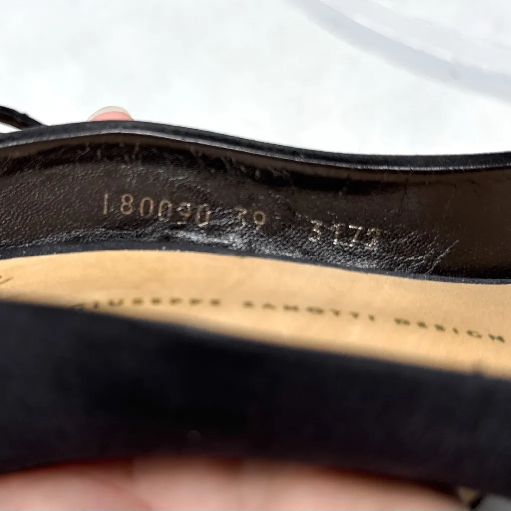 Giuseppe Zanotti Vintage Y2K Leather Croc Flower Silk Mary Jane Heels Black 39 - Image 12