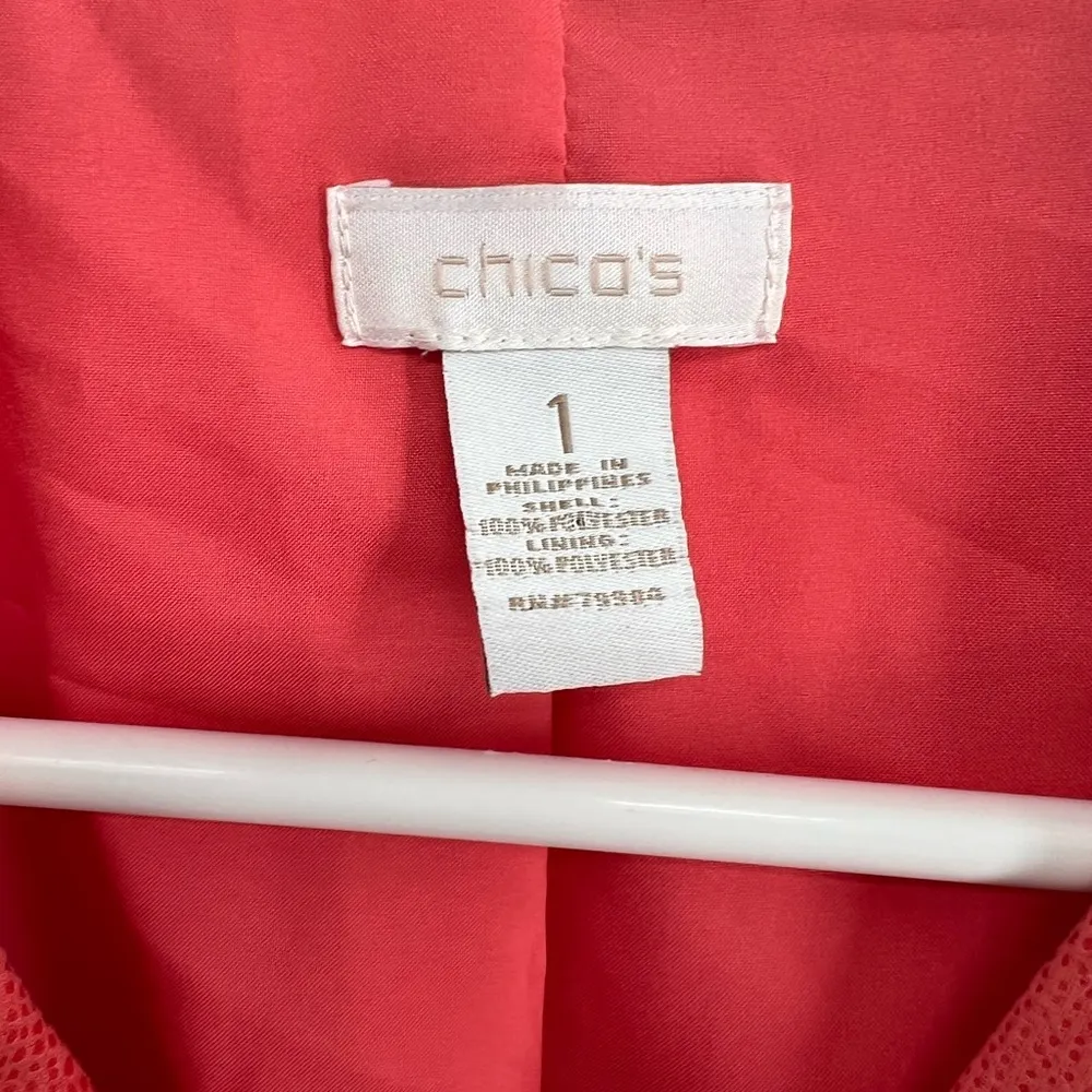 Chico’s animal print 1 M coral 3/4 sleeve zip up jacket pebbled reptile coral - Image 5