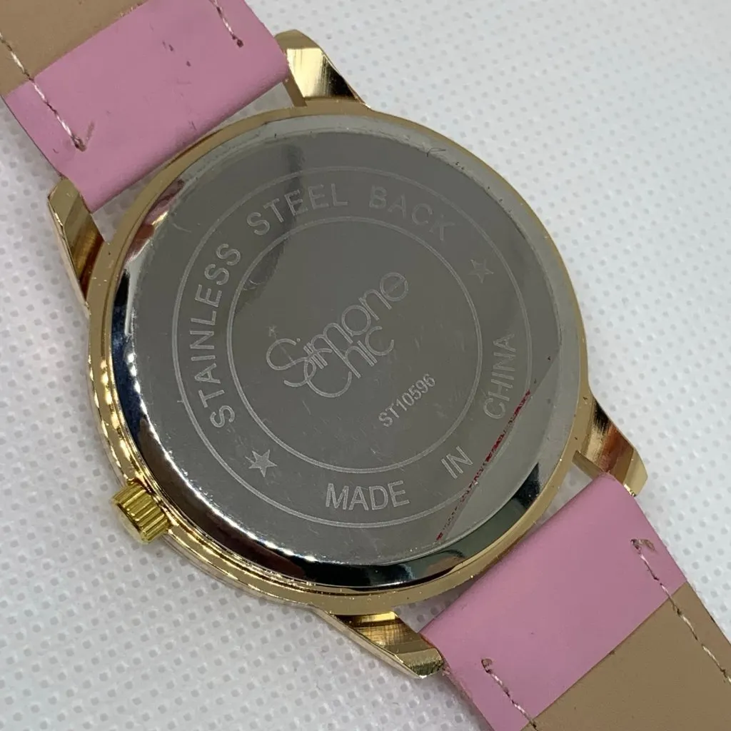 Simone Shic women gold tone watch 40mm round case rhinestones quartz running - Image 6