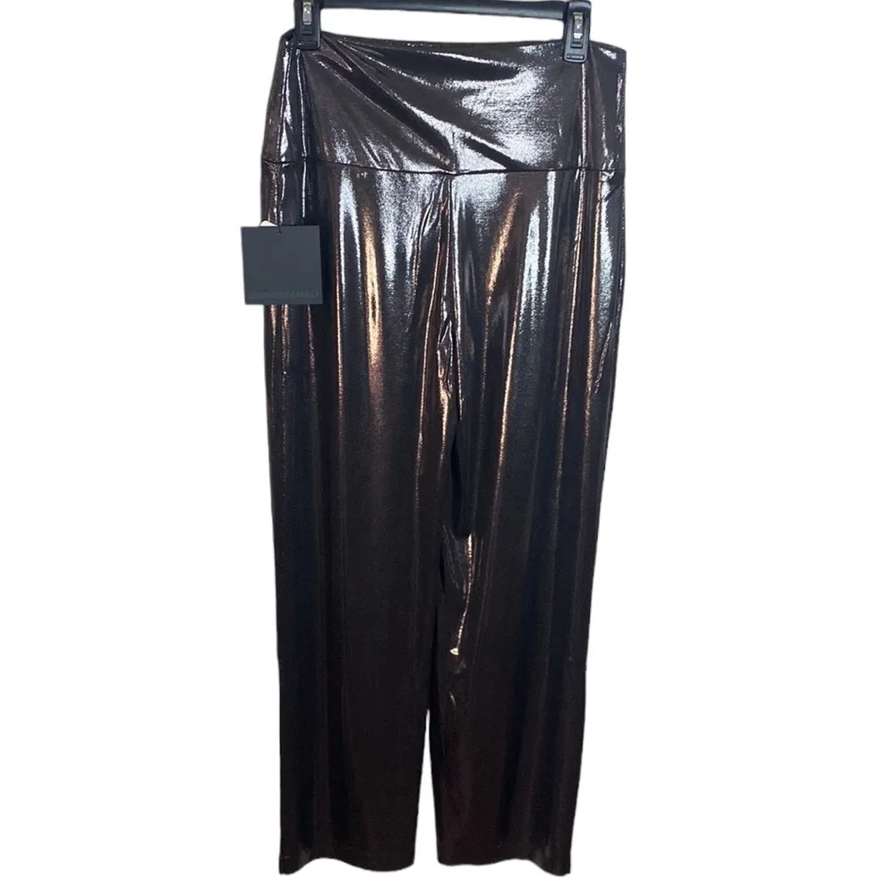 Norma Kamali Anthro gunmetal pencil pants metallized shiny disco size L - Image 3