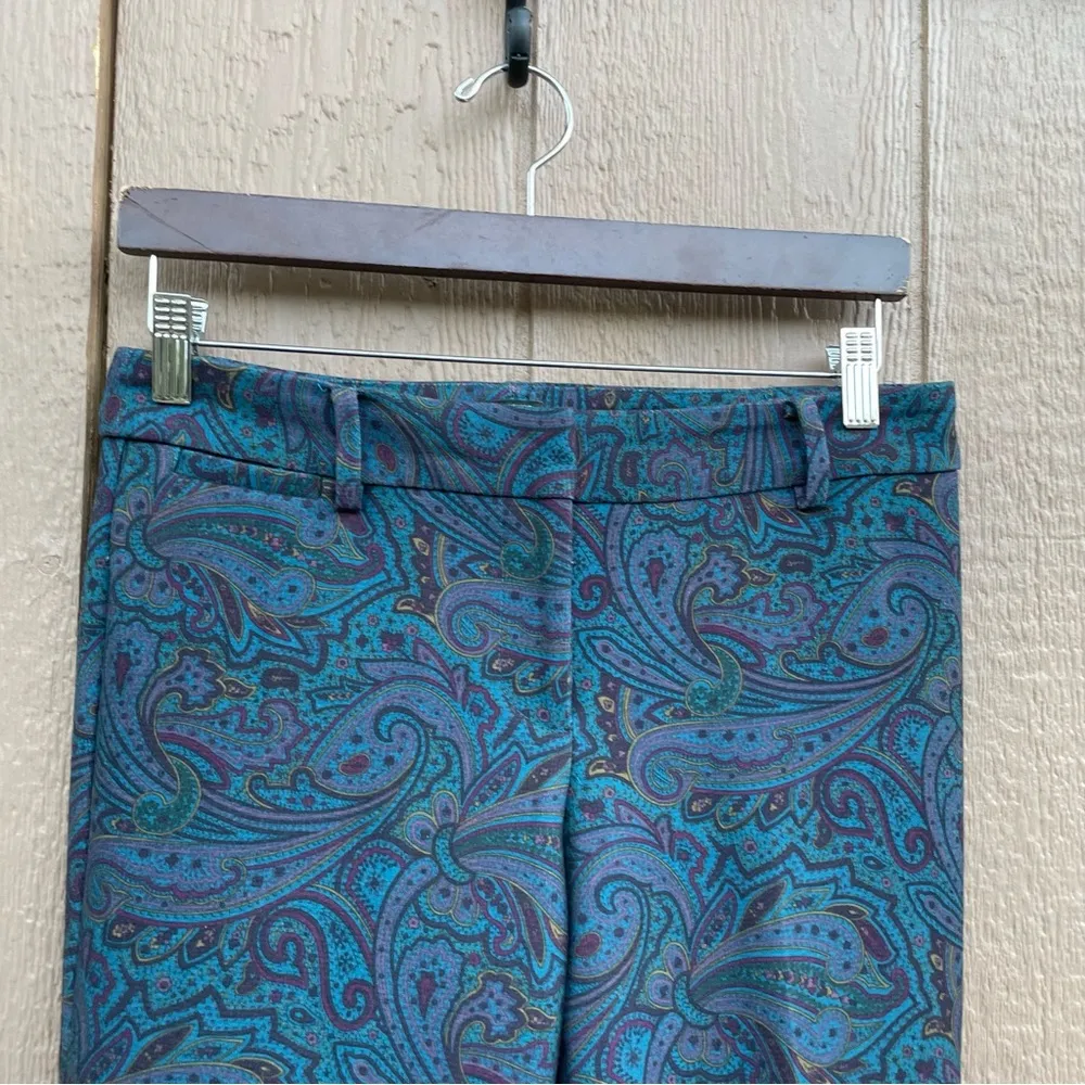 Talbots Womens Pants Hampshire Teal Blue Paisley Print   Mid Rise Size 4 - Image 4