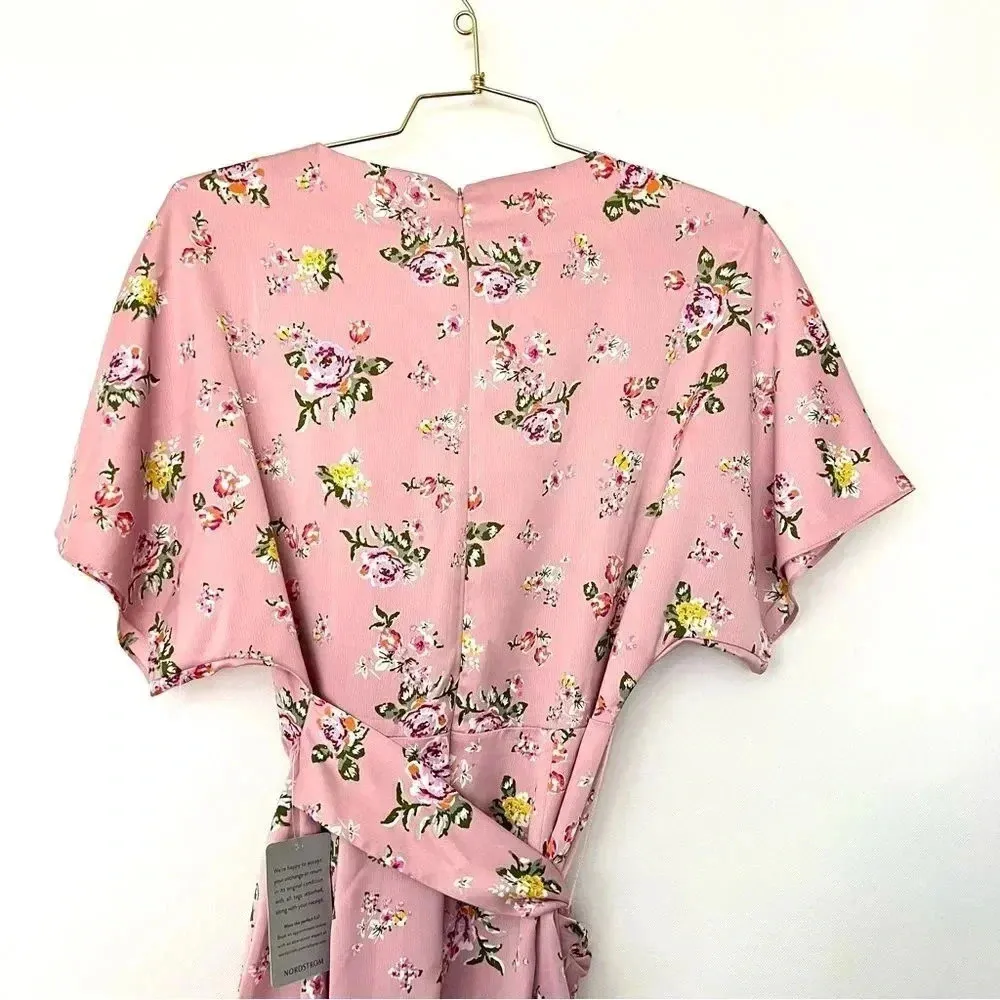 Charles Henry Wrap Dress Pink Blush Floral Size Medium Dolman Sleeve - Image 8