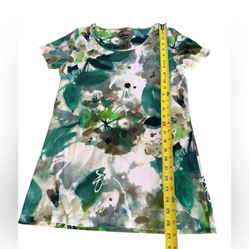Jim Thompson Abstract Floral Watercolor Tee Shirt Pima Cotton Womens Large Slim Green - Image 5