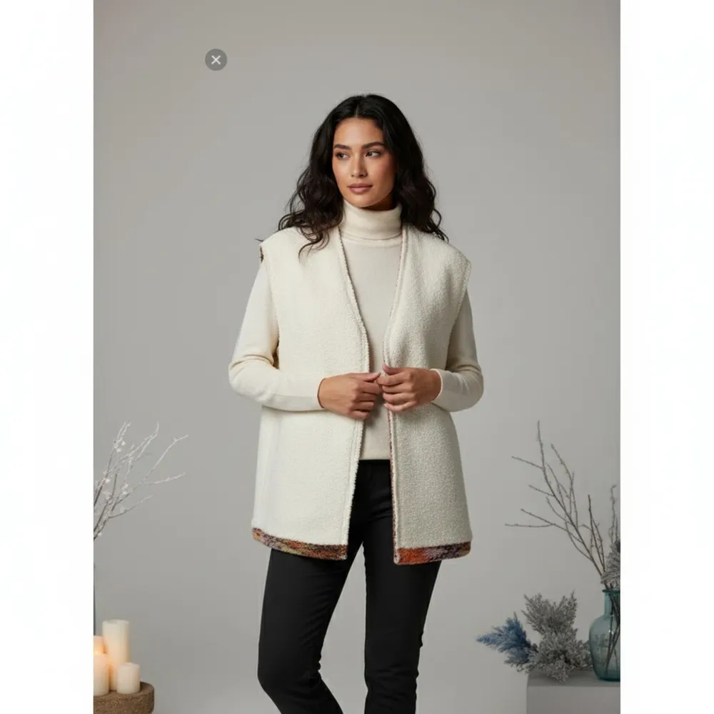 Free PEOPLE Layer Up Vest Wool and Sherpa Aztec print Reversible XS oversized - Image 3