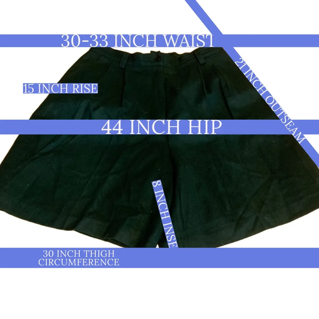 VINTAGE 1980'S SAG HARBOR FOREST GREEN HIGH WAIST PLEATED WOOL SHORTS (16) - Image 11