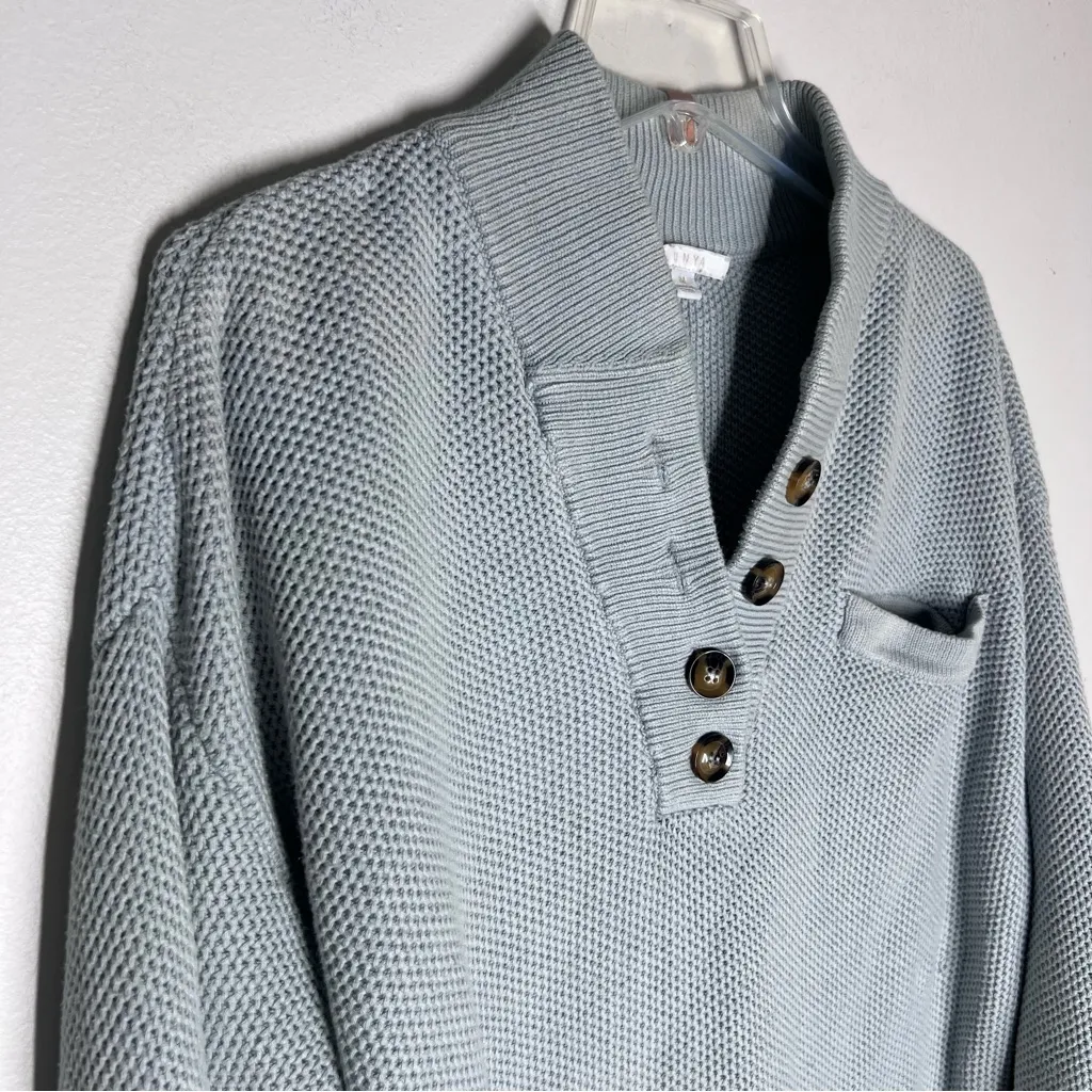 Lunya Cozy Cotton Silk Henley Sweater Chilled Blue Sz M Size M - Image 5