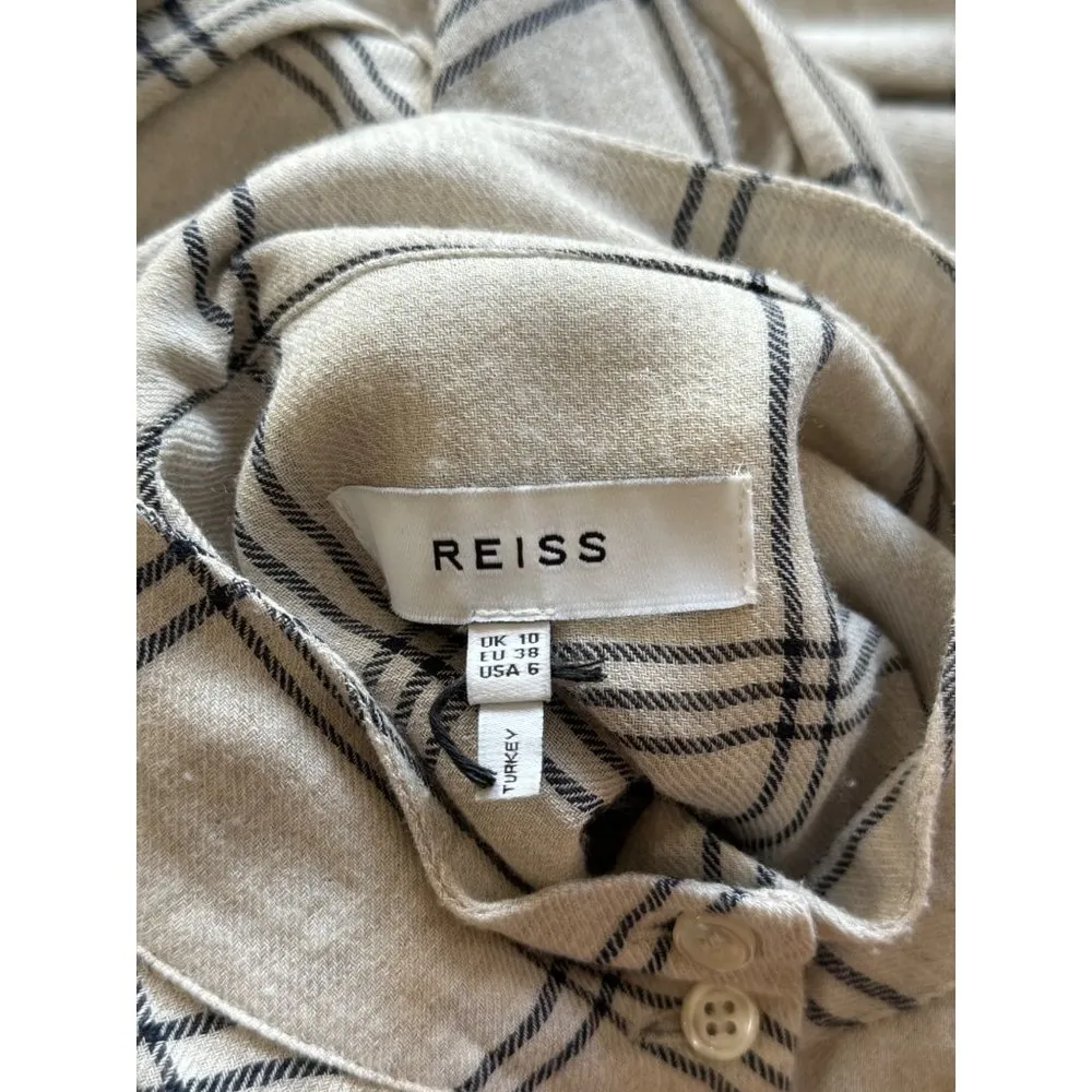 Reiss Dasha Checked Mini Shirt Dress Wool Blend Grey White Womens Size 6 - Image 10