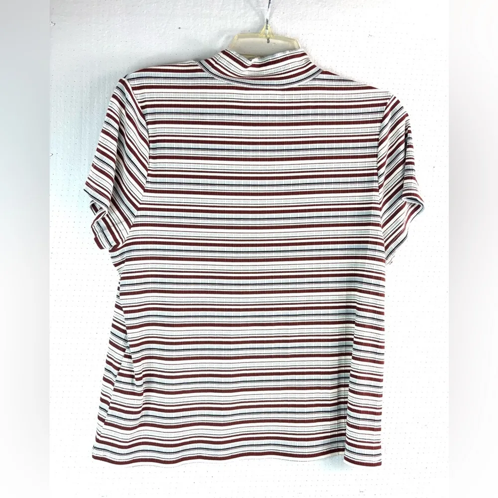 Maeve XL Y2K Mock Turtle Striped Top in Sky Blue and Chocolate Brown - Image 2