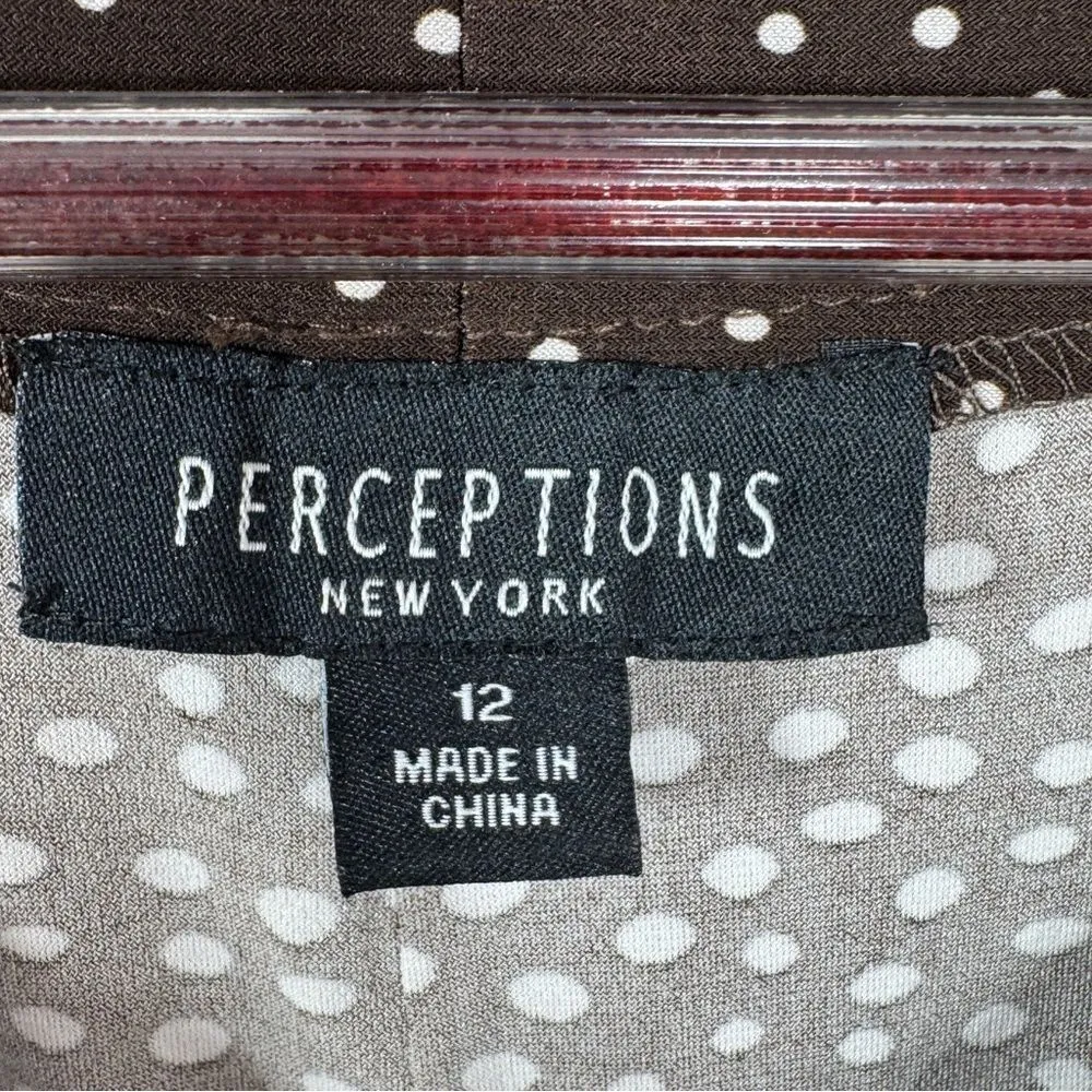 Perceptions Polka Dot‎ Panel A Line Midi Dress Sleeveless Brown White 12 - Image 11