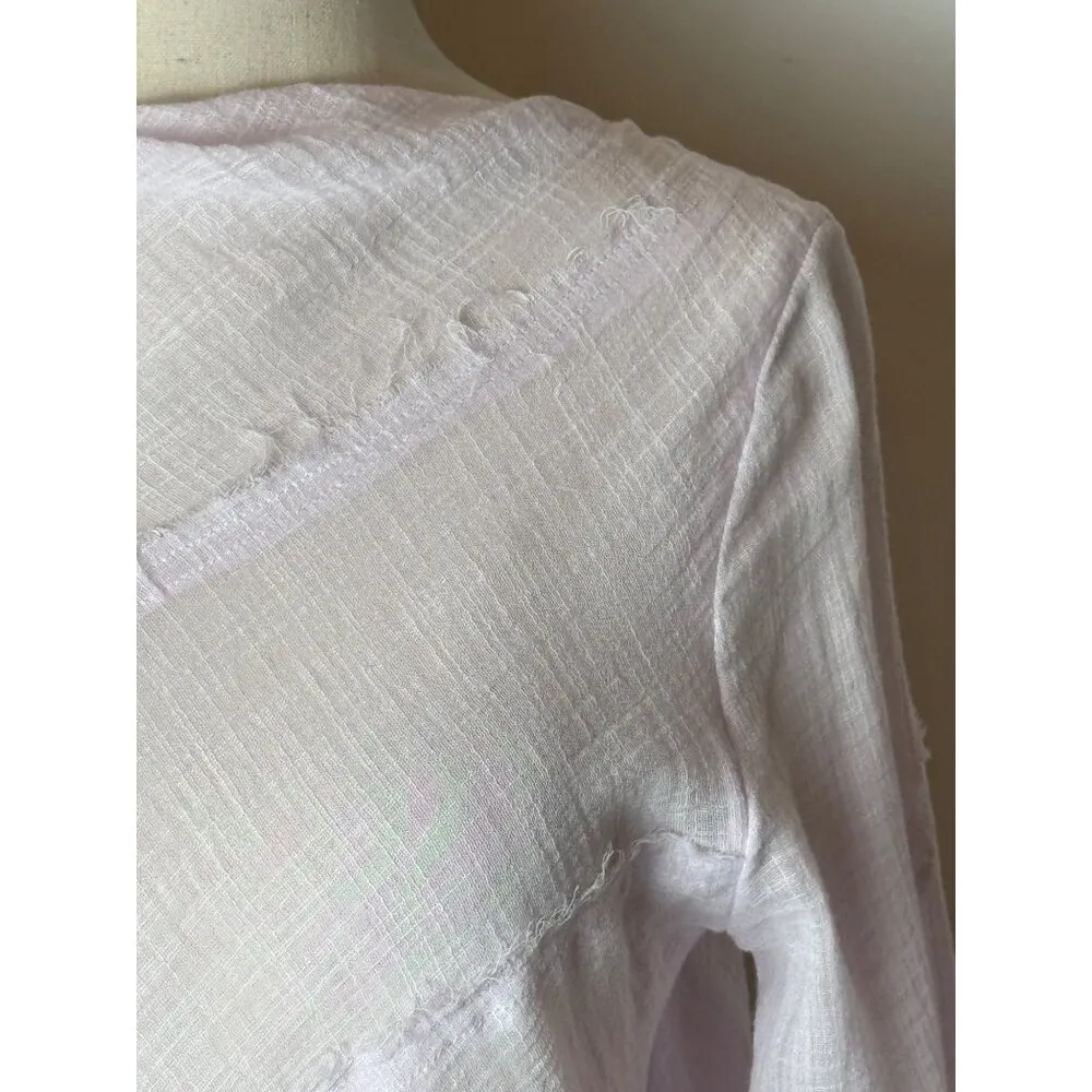 Zara Shirt Women XS Purple Lilac Sheer Raw Seam Detail Tie Neck Open Back Top‎ - Image 6