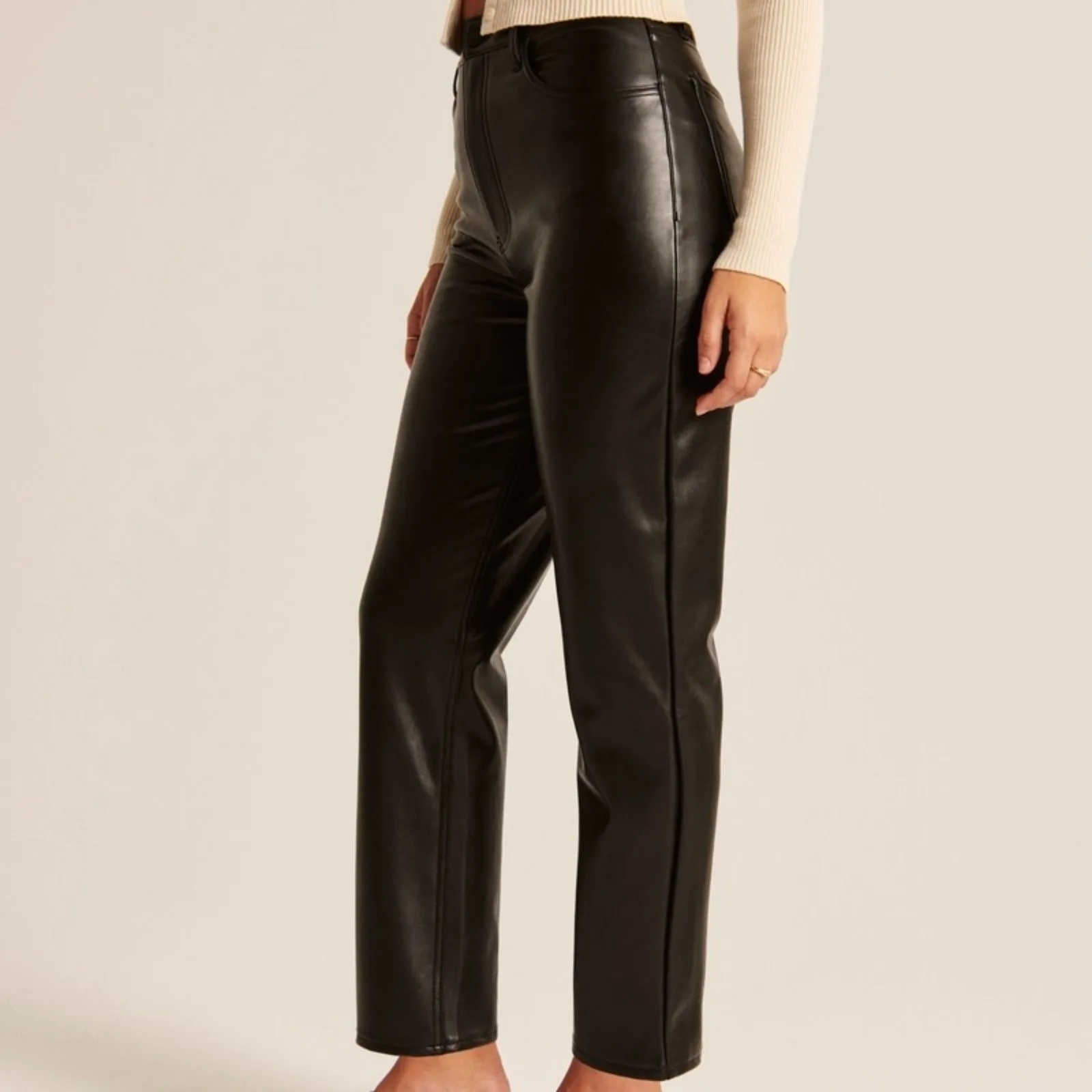 Abercrombie & Fitch Curve Love Vegan Leather Ankle Straight Pant 2 Short NWT - Image 2