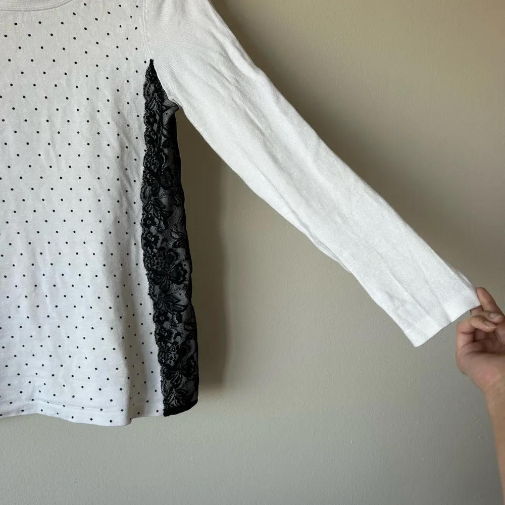 NWT The Limited Large White Polka Dot Butterfly Lace Contrast Trim Sweater Top - Image 2