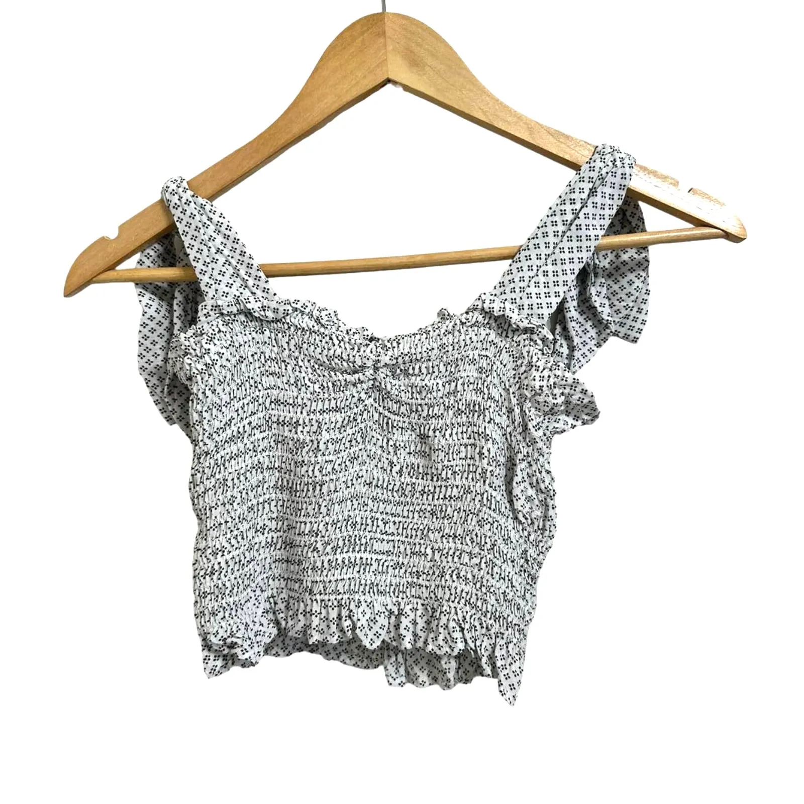 Blue Life Zamar Tie Shoulder Smocked Cropped Tank Top Ruffle Trim‎ Size XS - Image 4