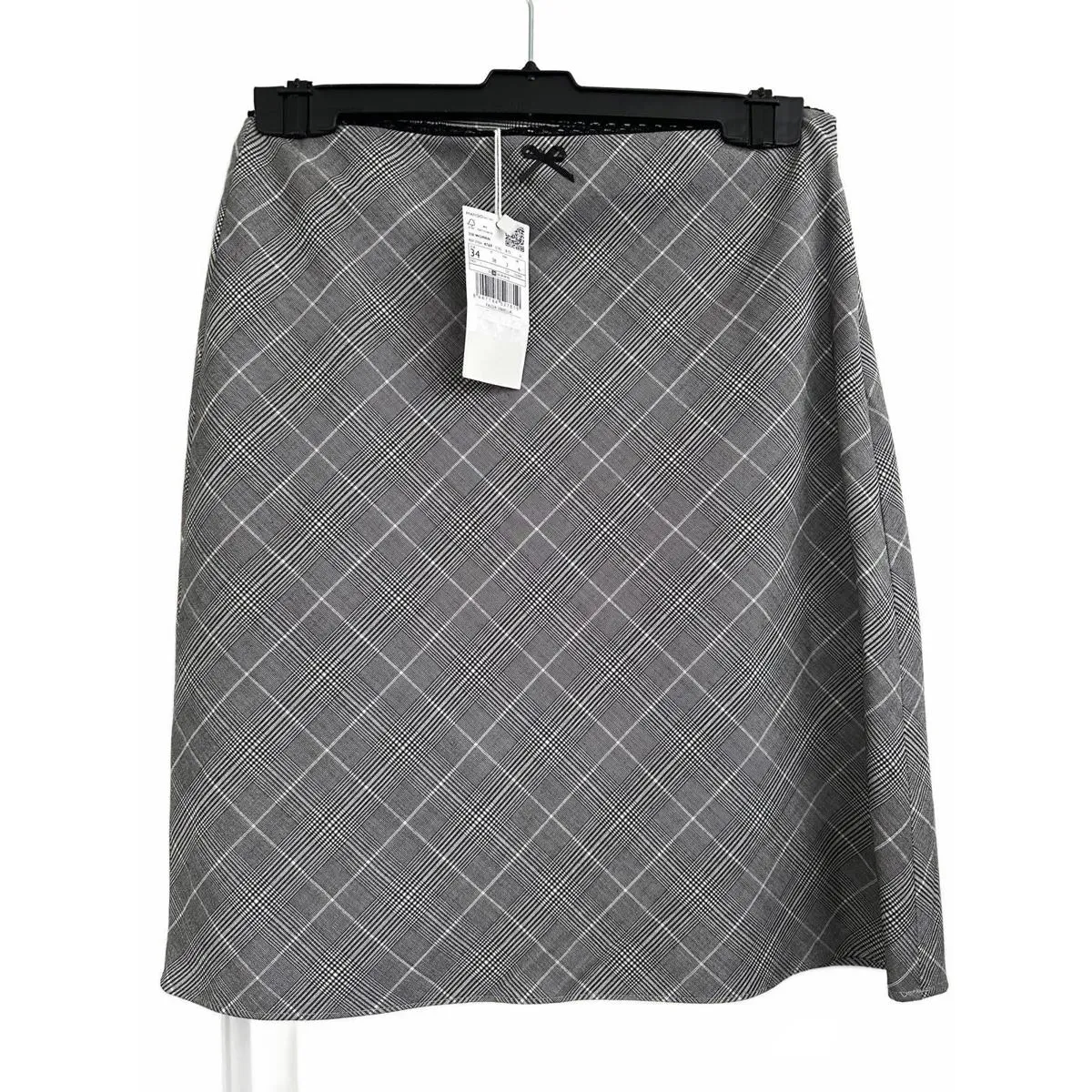 Mango Check Skirt with Decorative Bow Grey NWT Size 2/XS - Image 5