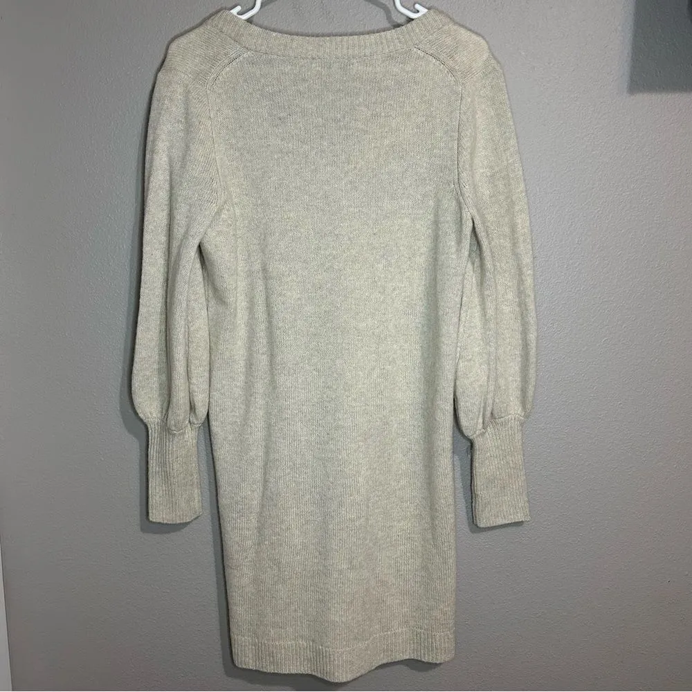 Madewell Neutral Wool Blend Bubble Sleeve V Neck Knit Sweater Dress size Small - Image 6