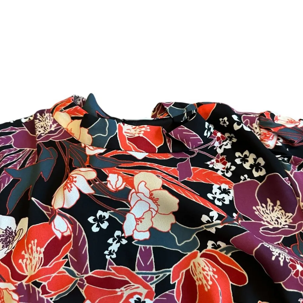 Julia Jordan Puff Sleeve Midi Dress Colorful Floral High Neck Size 4 Women's - Image 4