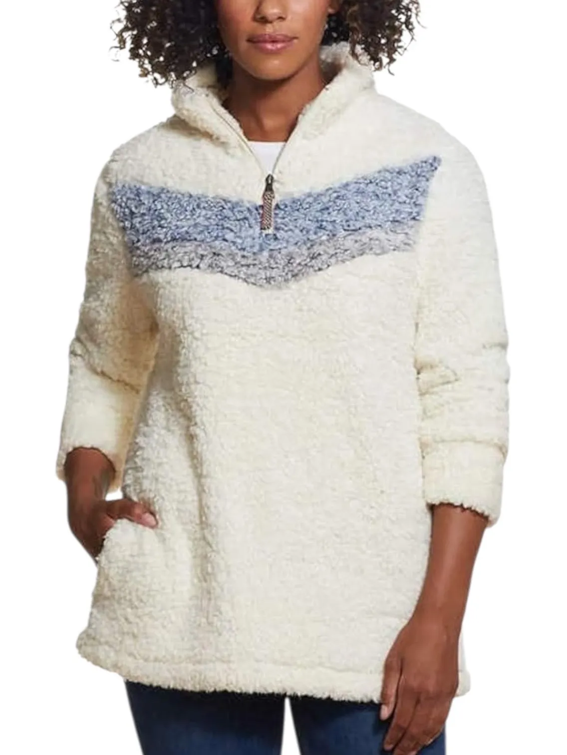 Weatherproof Vintage Ladies Cozy Sherpa Pullover 1/4 zip Cream - Image 1