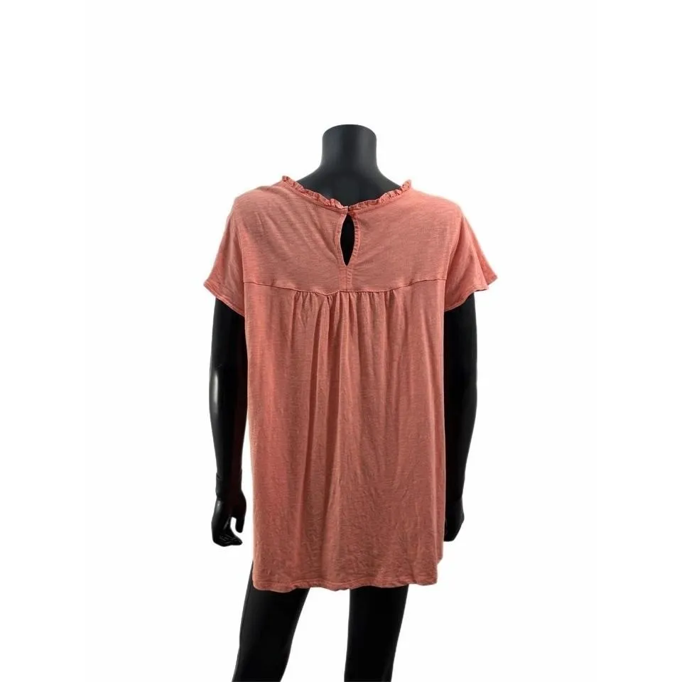 Ella Moss Women's Coral Pink Boho Short Sleeve Crochet Detail Top Size XL - Image 4