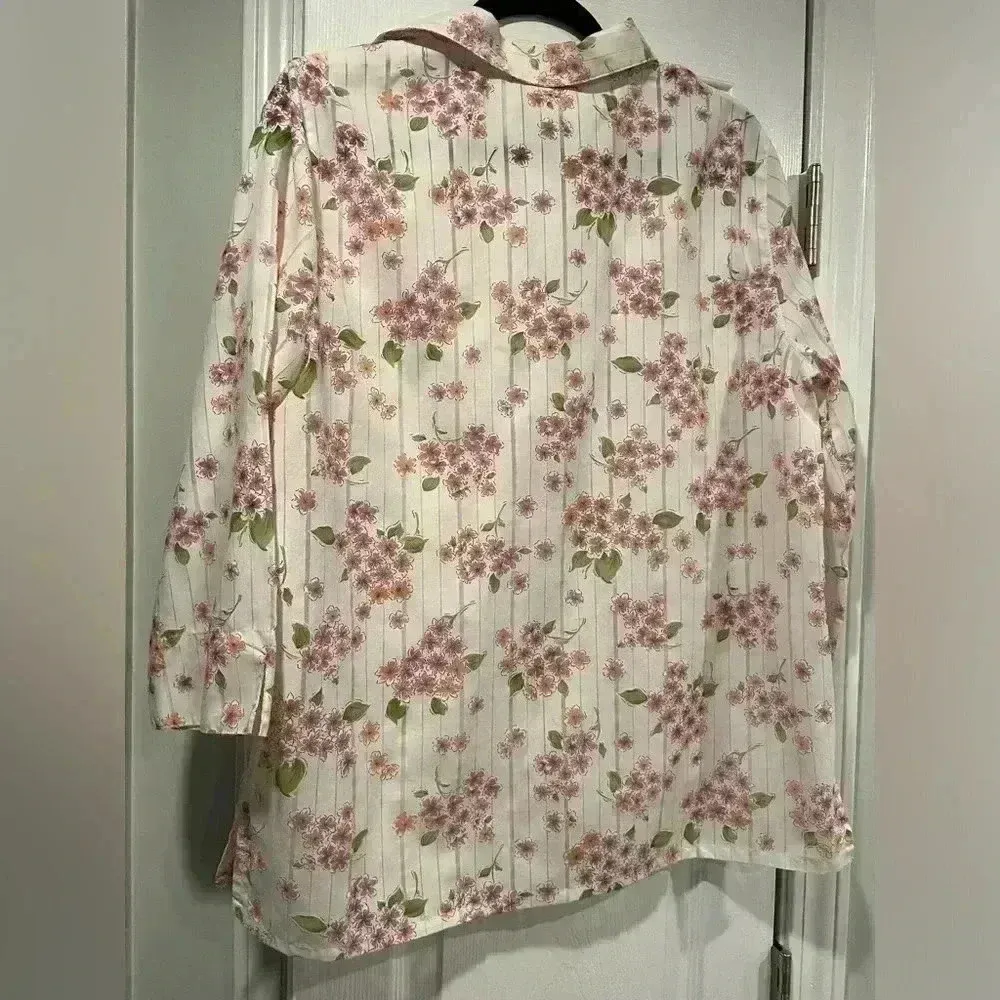 Alfred Dunner Floral Striped 3/4 Sleeve Collared Button Down Semi Sheer Size 14 - Image 12